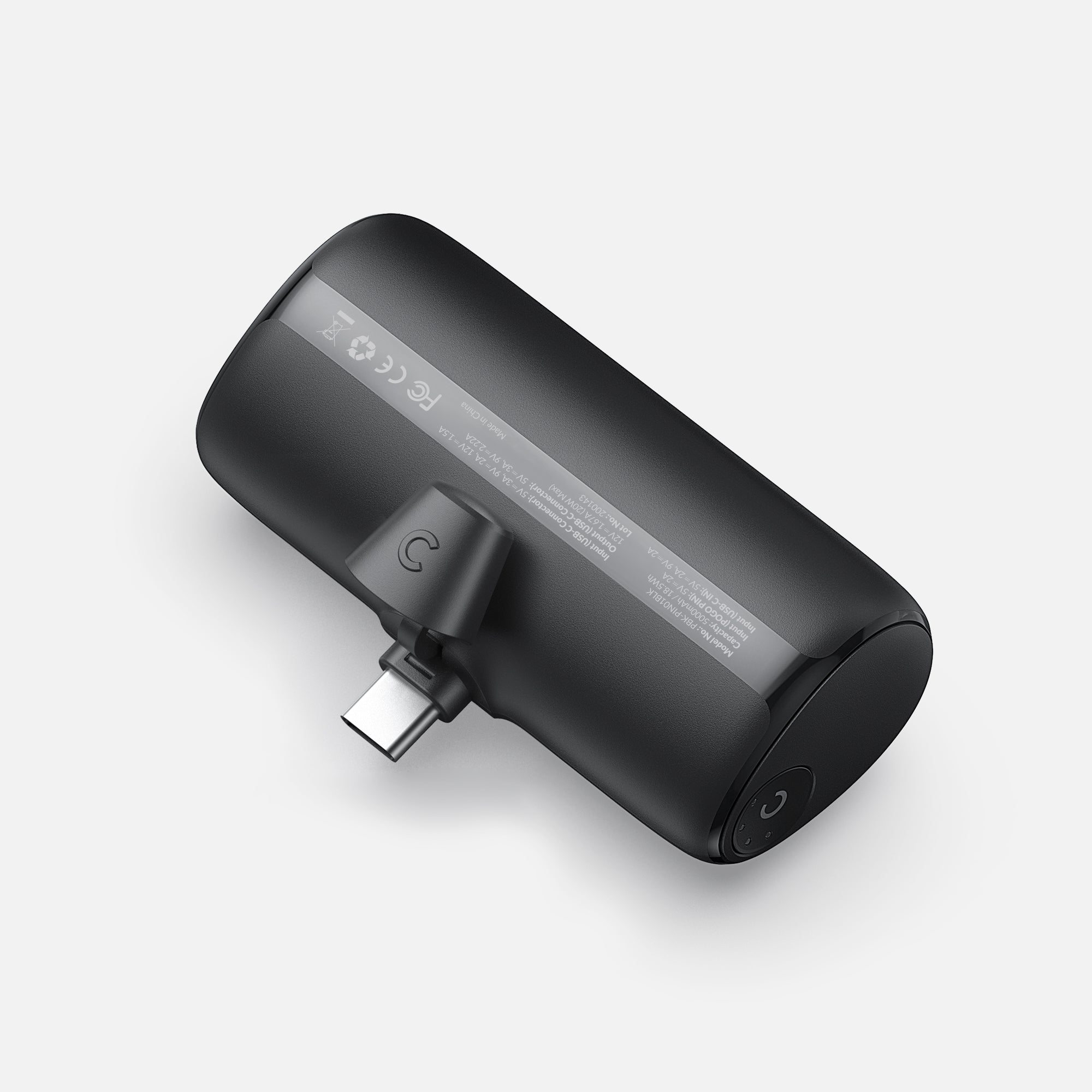 Back of power bank with USB-C connector cap removed