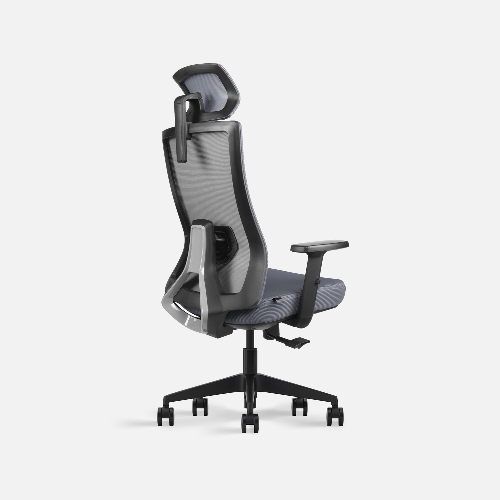 Rear quarter of grey office chair