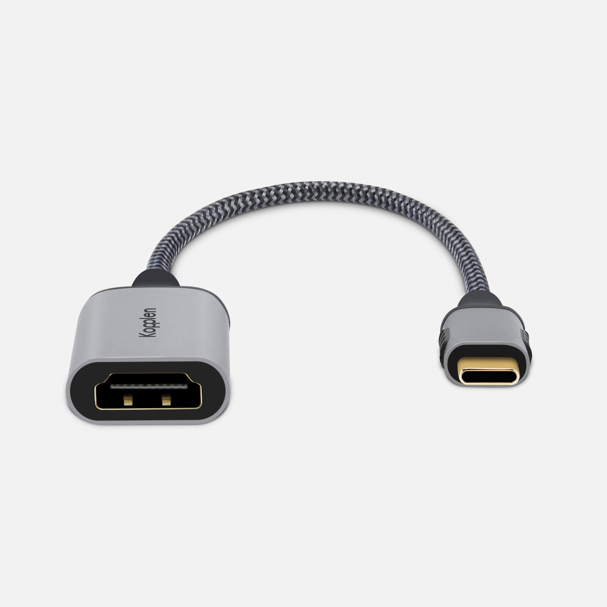 End view of HDMI adapter cable with female HDMI port and USB-C male connector