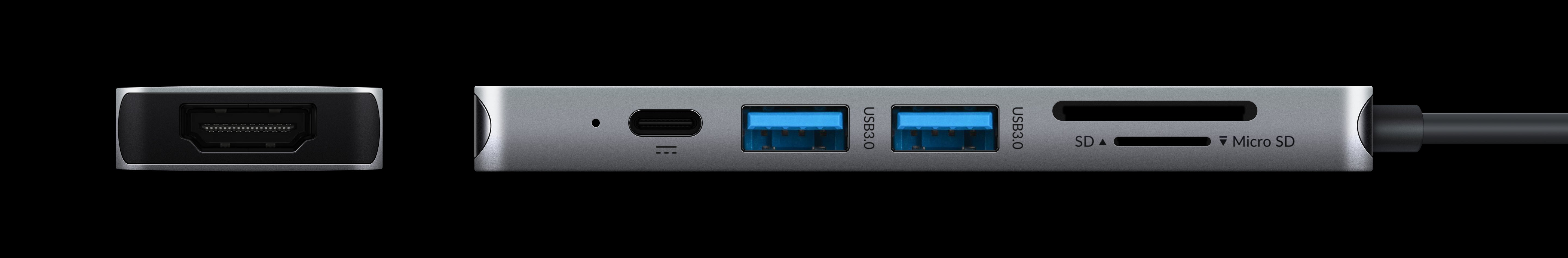Detailed side view of 6-port usb-c hub