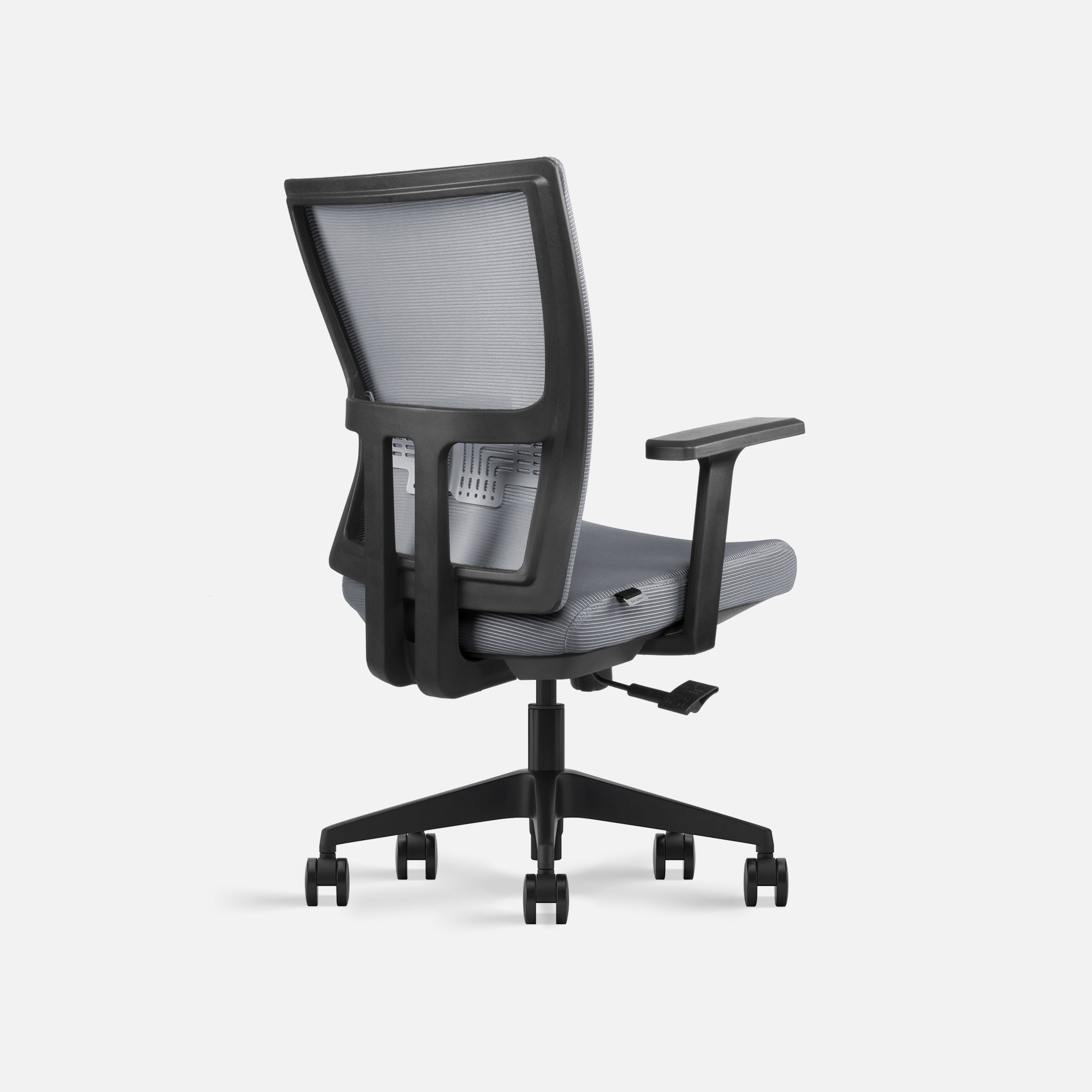 Rear quarter of grey office chair