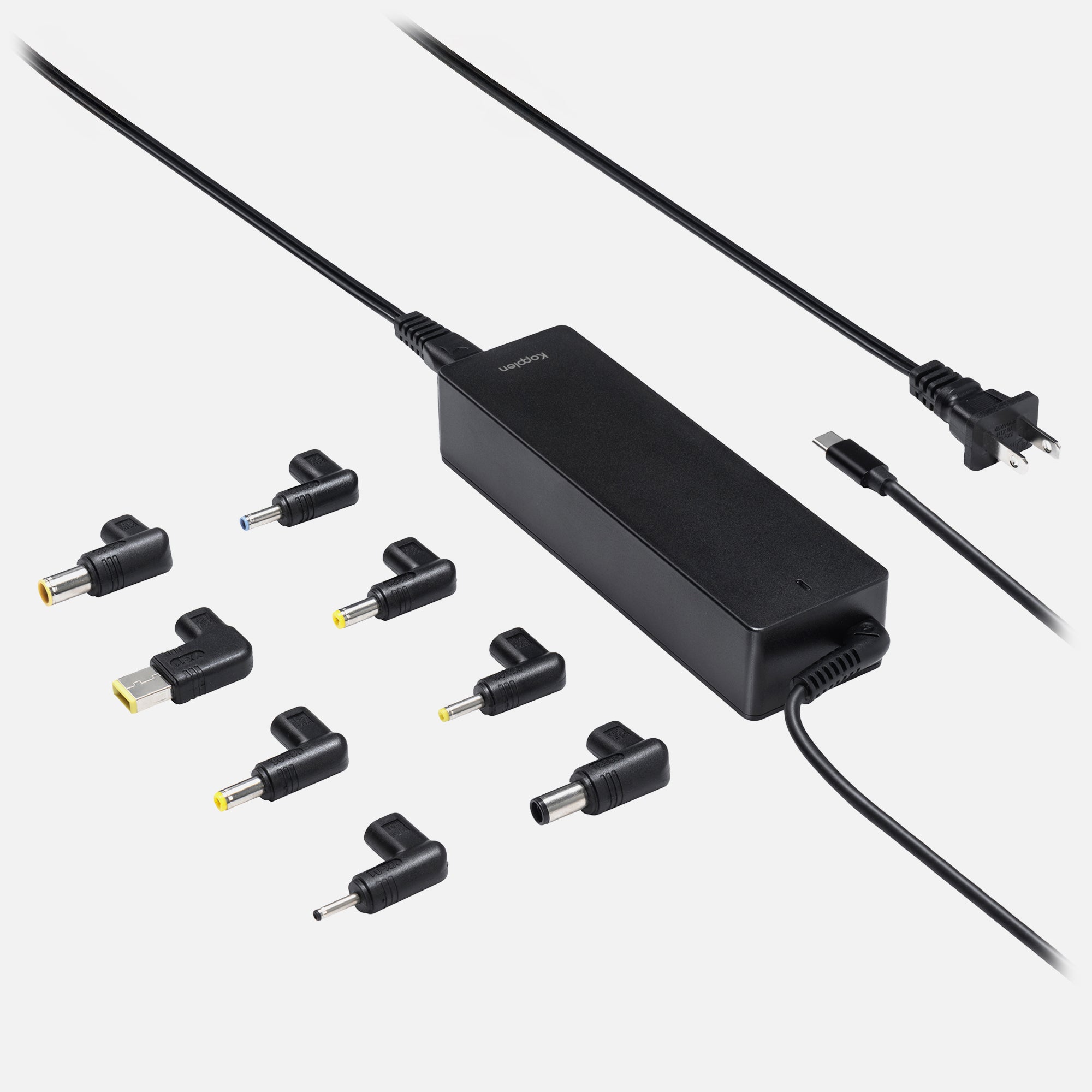 USB-C 100W Power adapter with 8 different adapter tips for laptop charging