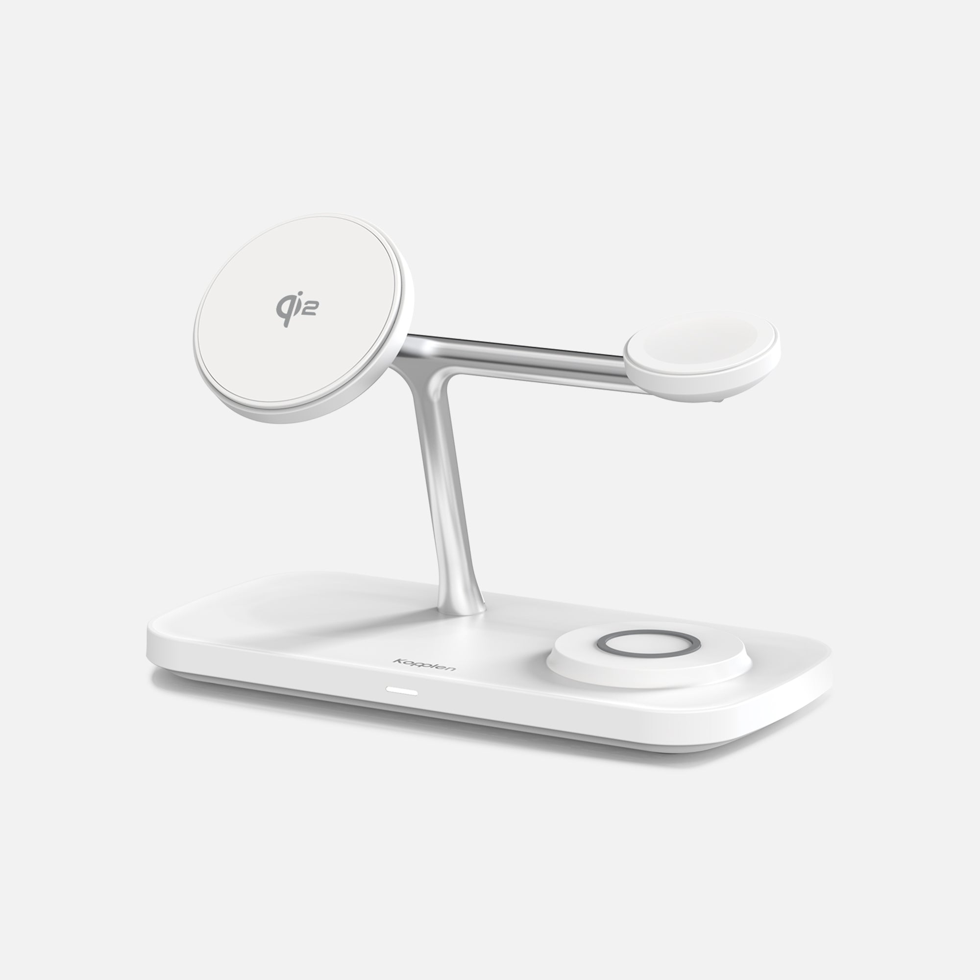Charging station with Qi2 logo on the phone charging puck