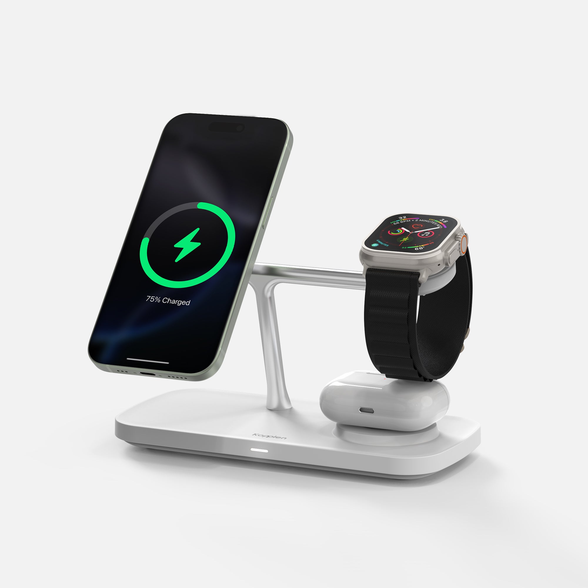Charging station with vertical iphone, apple watch ultra and airpods charging