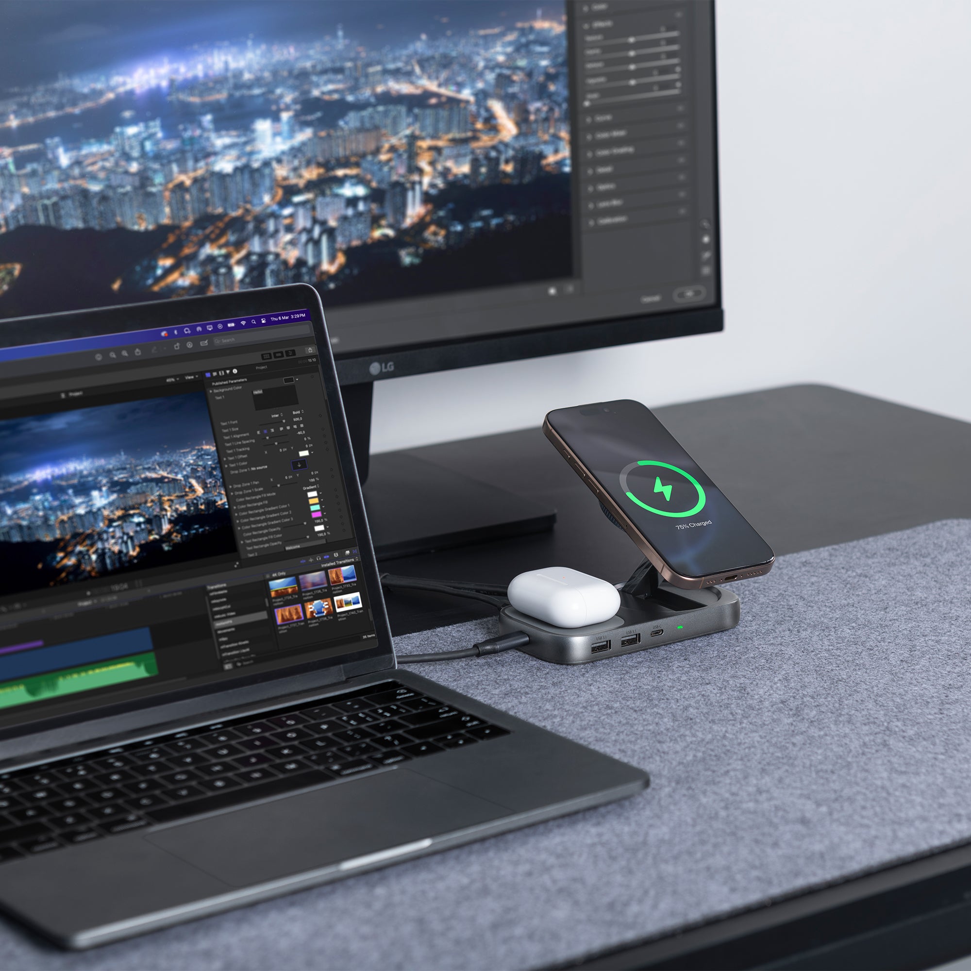 Docking Station | Wireless iPhone & AirPods Charger, Extend Display, 10Gbps, Power Delivery