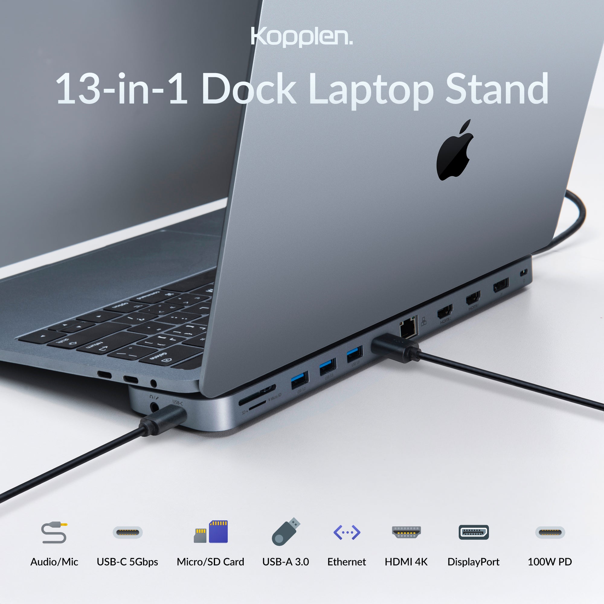 13-in-1 Laptop Stand Docking Station | Triple Display, Data Transfer, Power Delivery