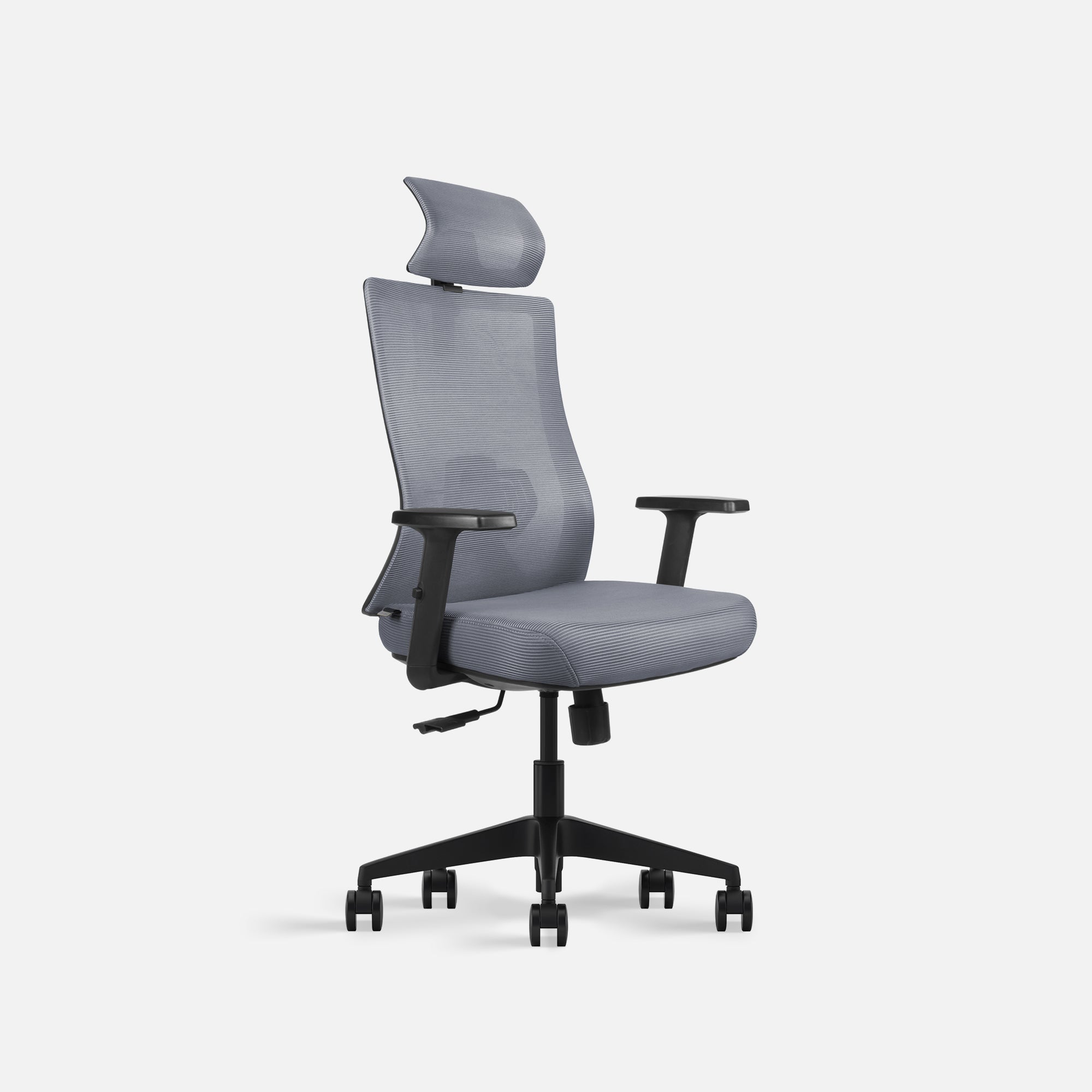 Front quarter of grey office chair