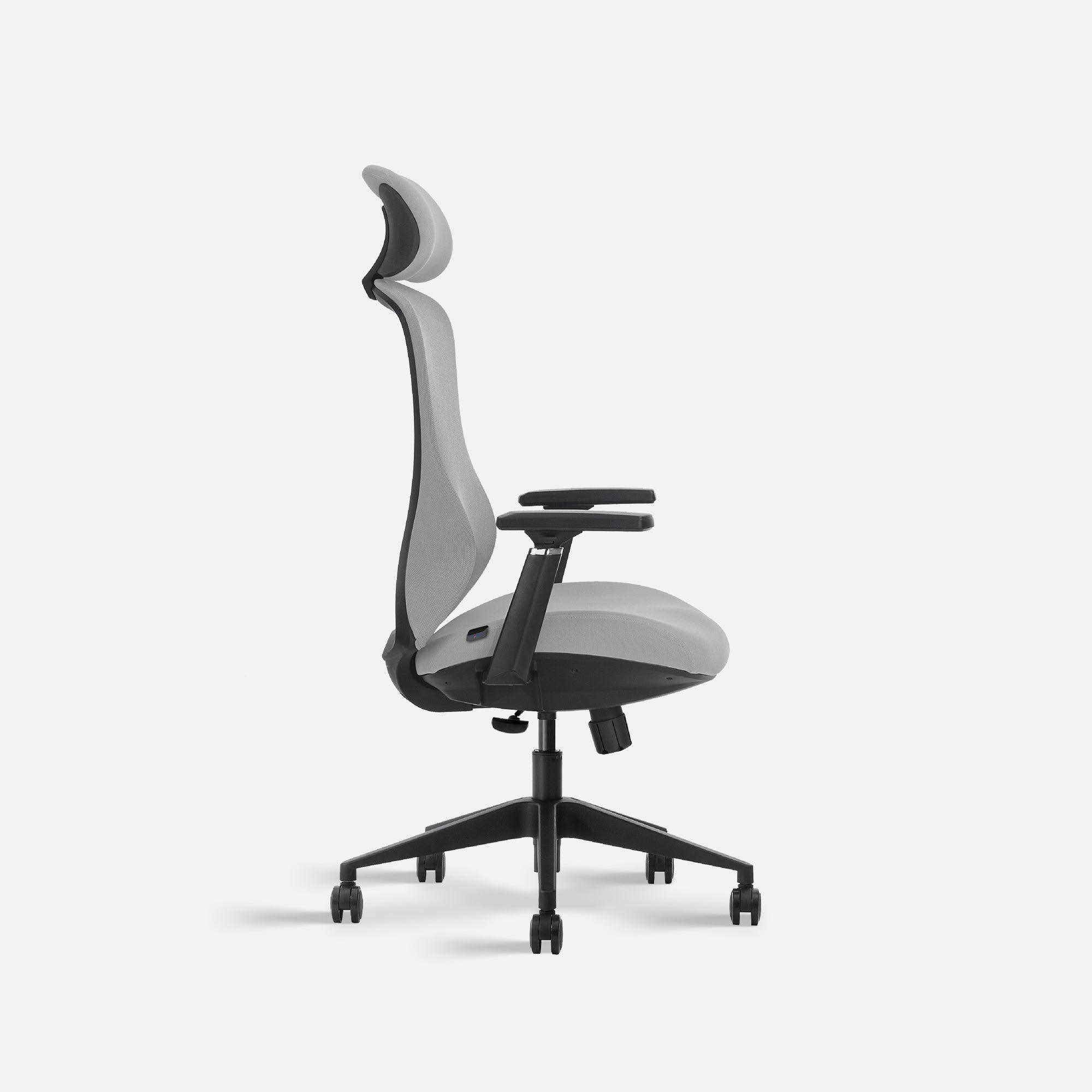 Right profile view of grey office chair