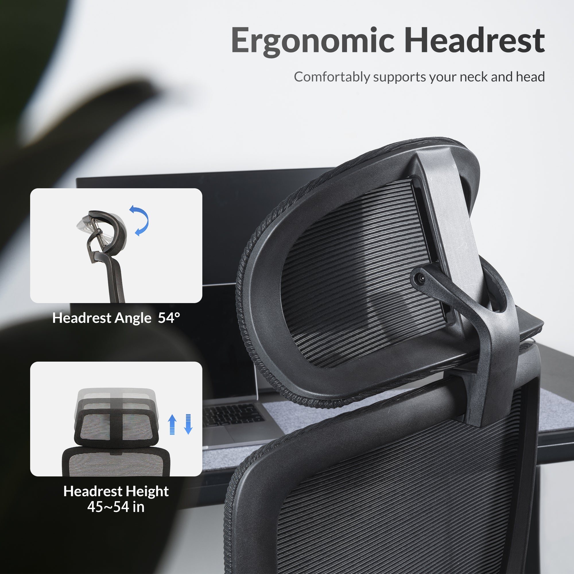 Ergonomic and adjustable headrest of nucleus office chair