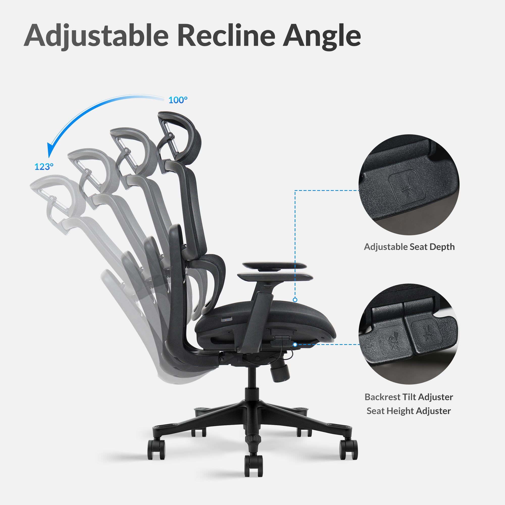 Adjustable recline settings of the nucleus office chair