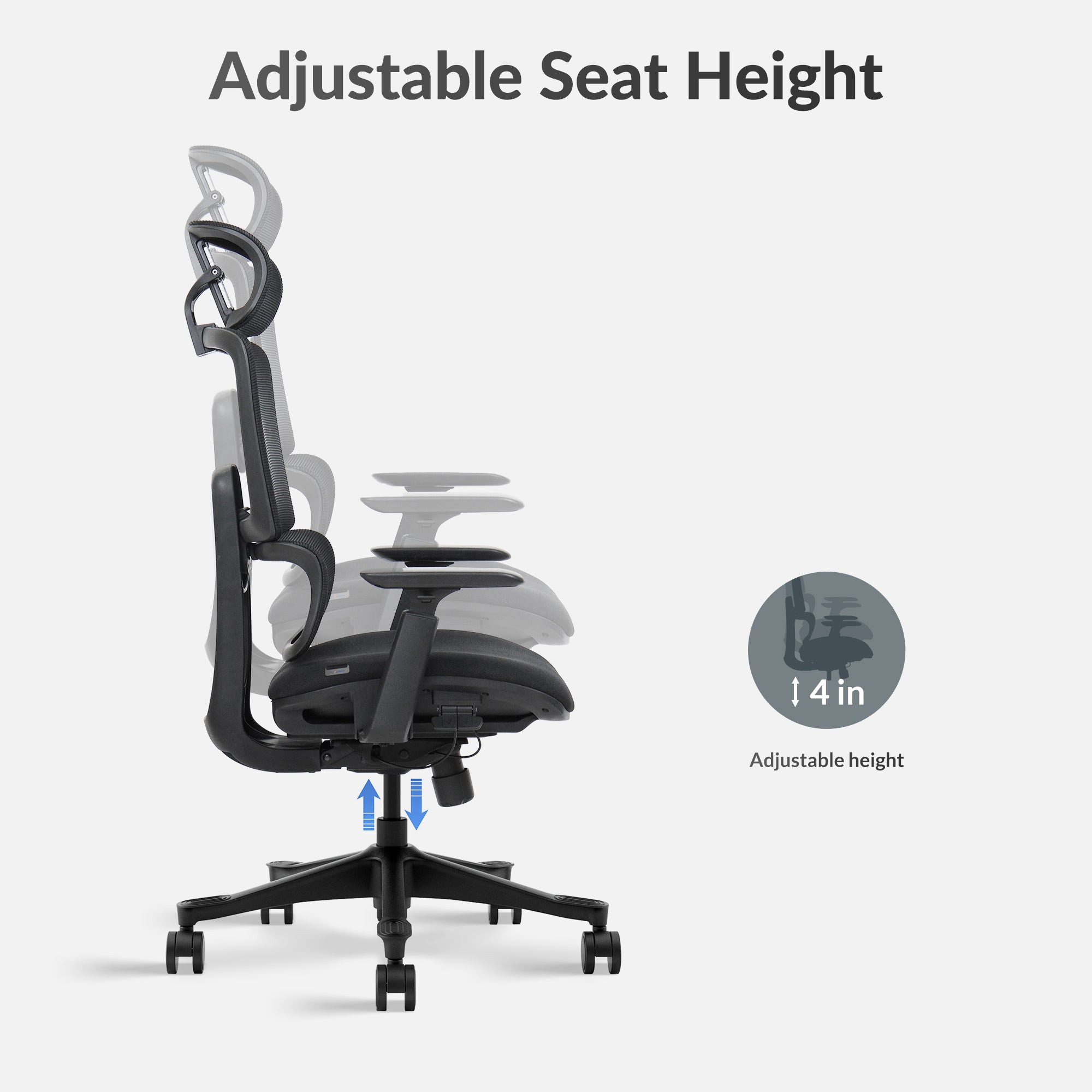 Adjustable seat height on the nucleus office chair