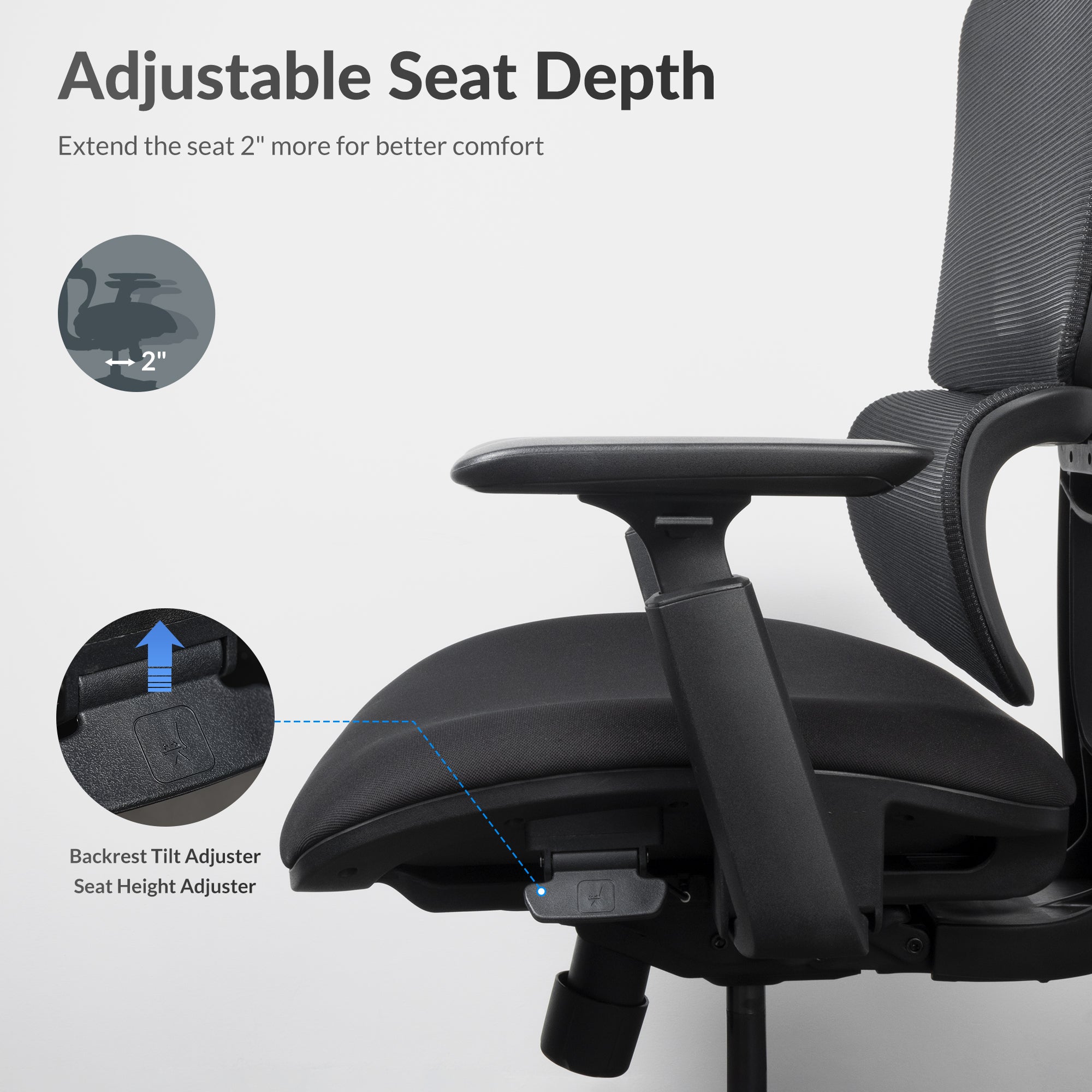 Adjustable seat depth on nucleus office chair