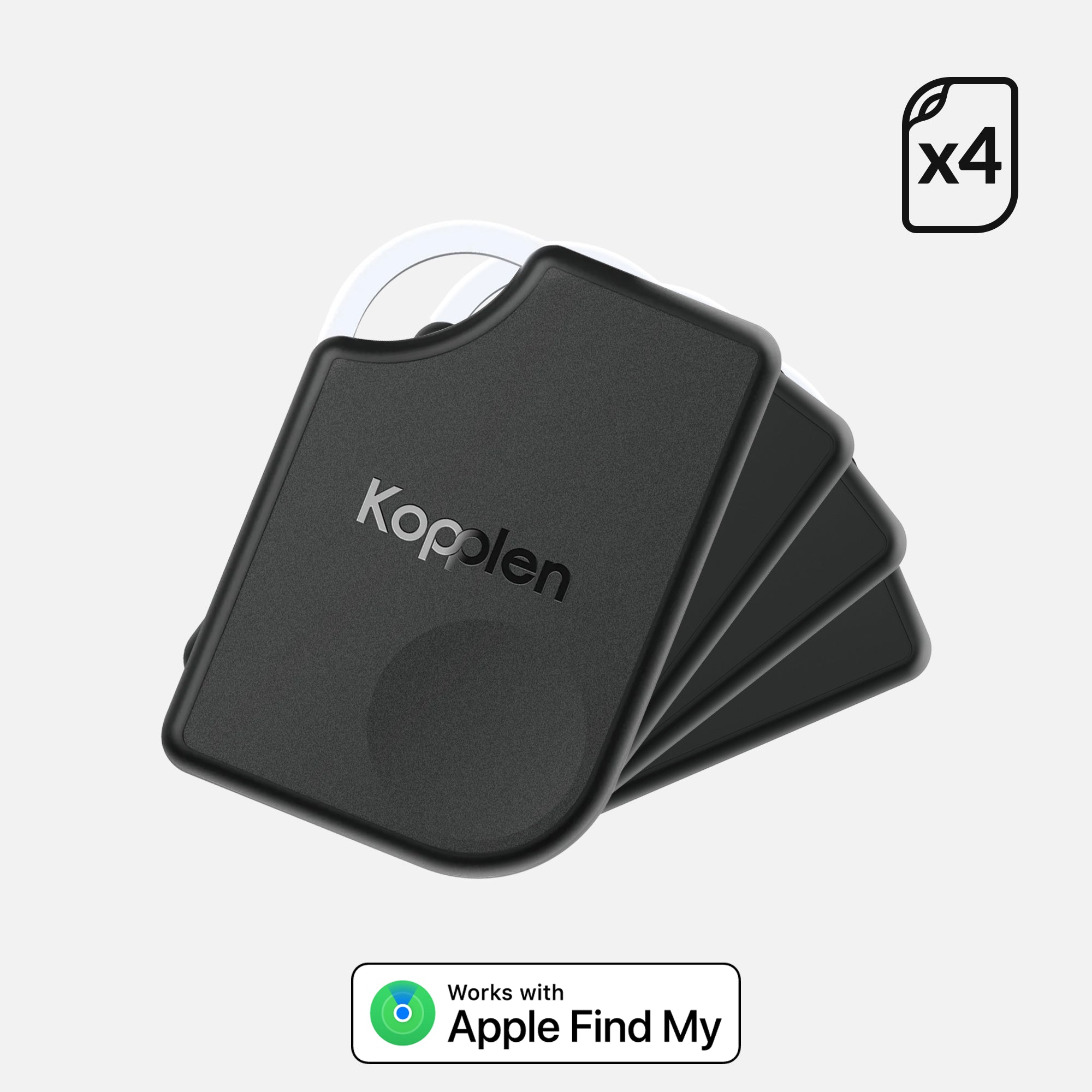 Four OmniTags stacked on top of each other with Apple's "Find My" logo