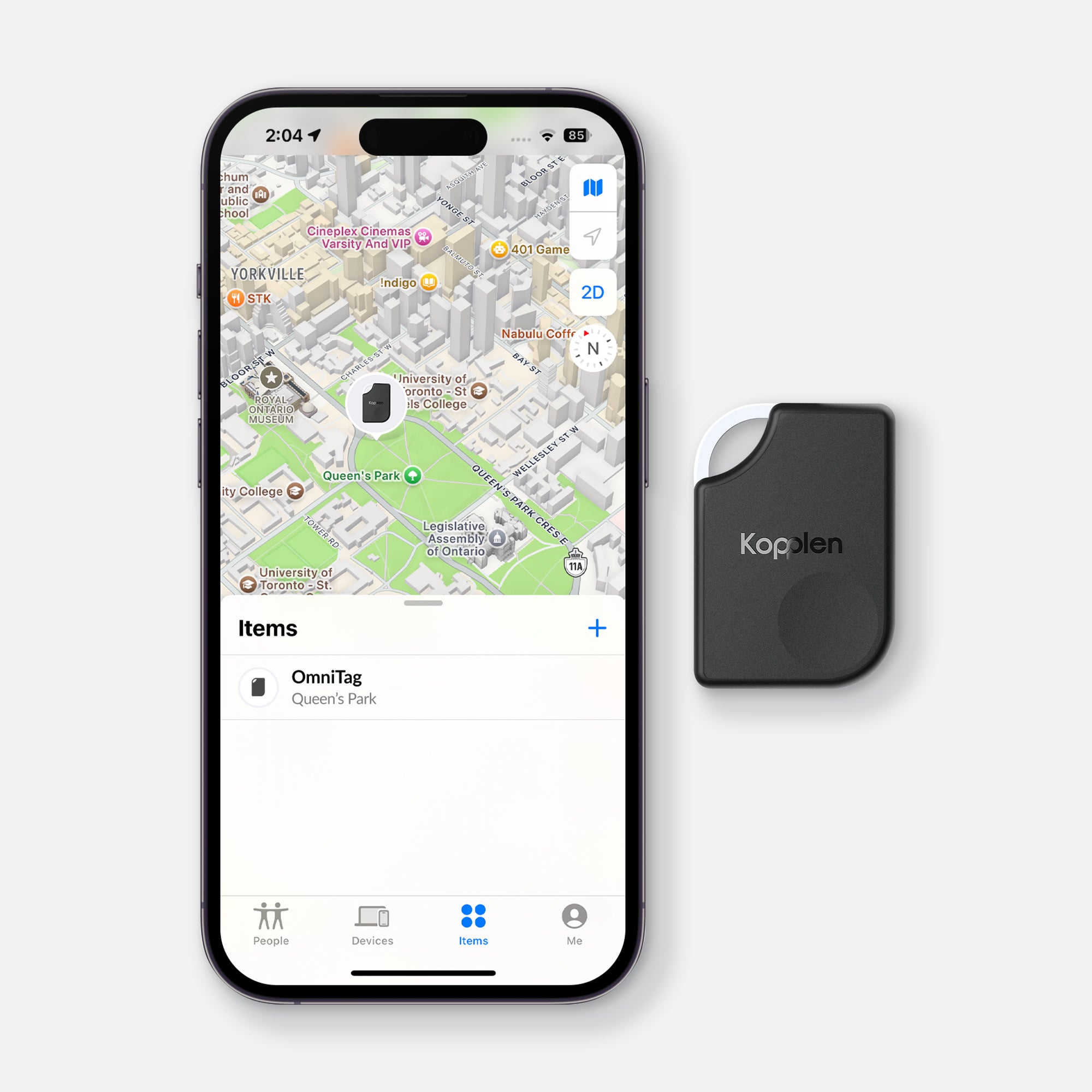 OmniTag linked up to an iPhone flatlay
