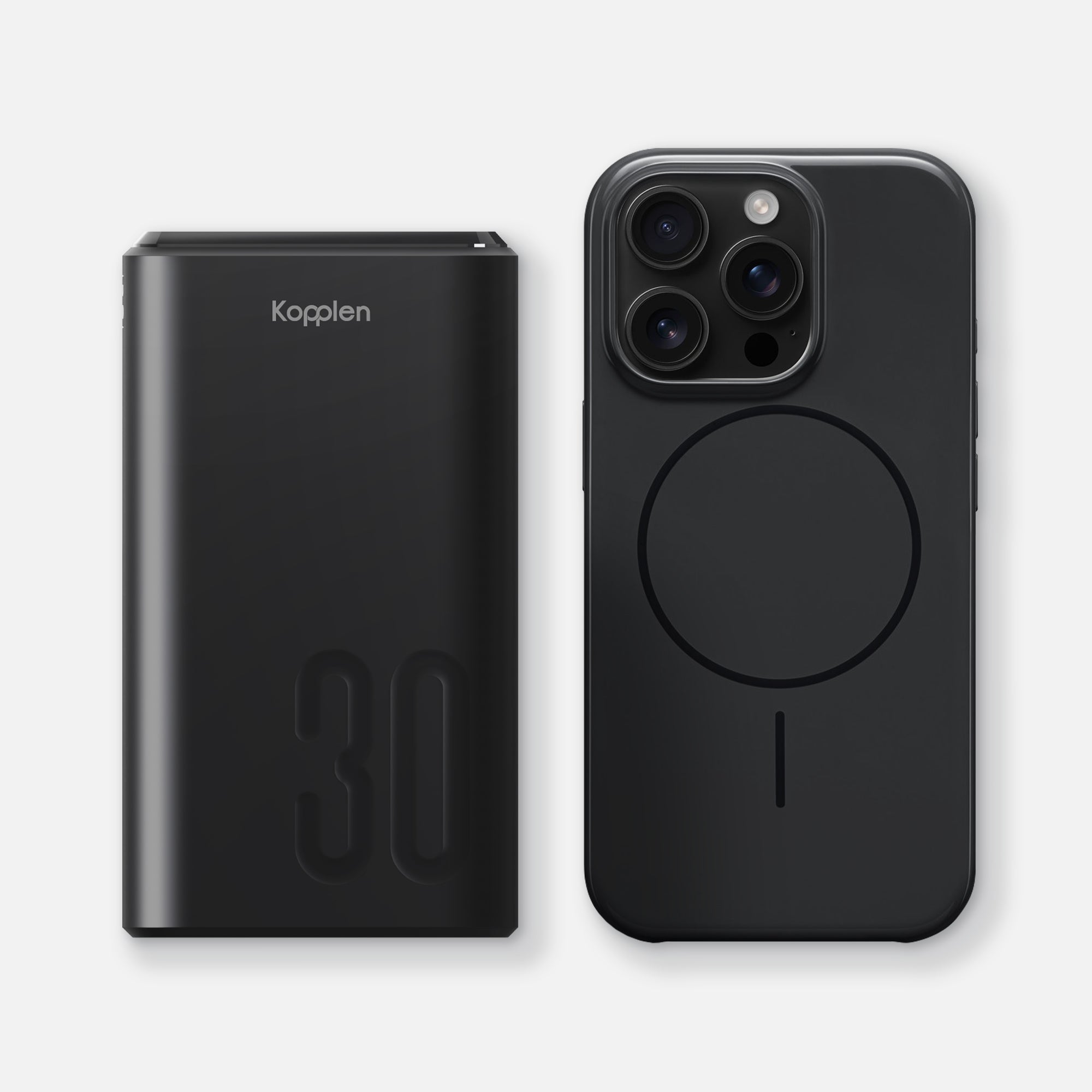 PD06 Kopplen Power Bank next to iPhone 16 Pro