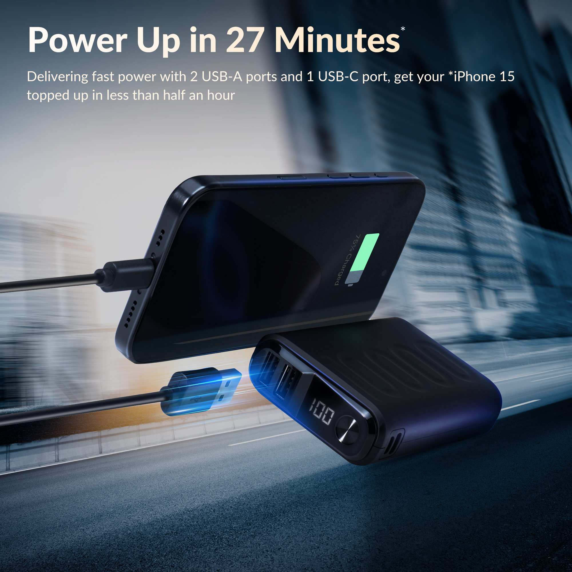 Power bank charging phone at speed