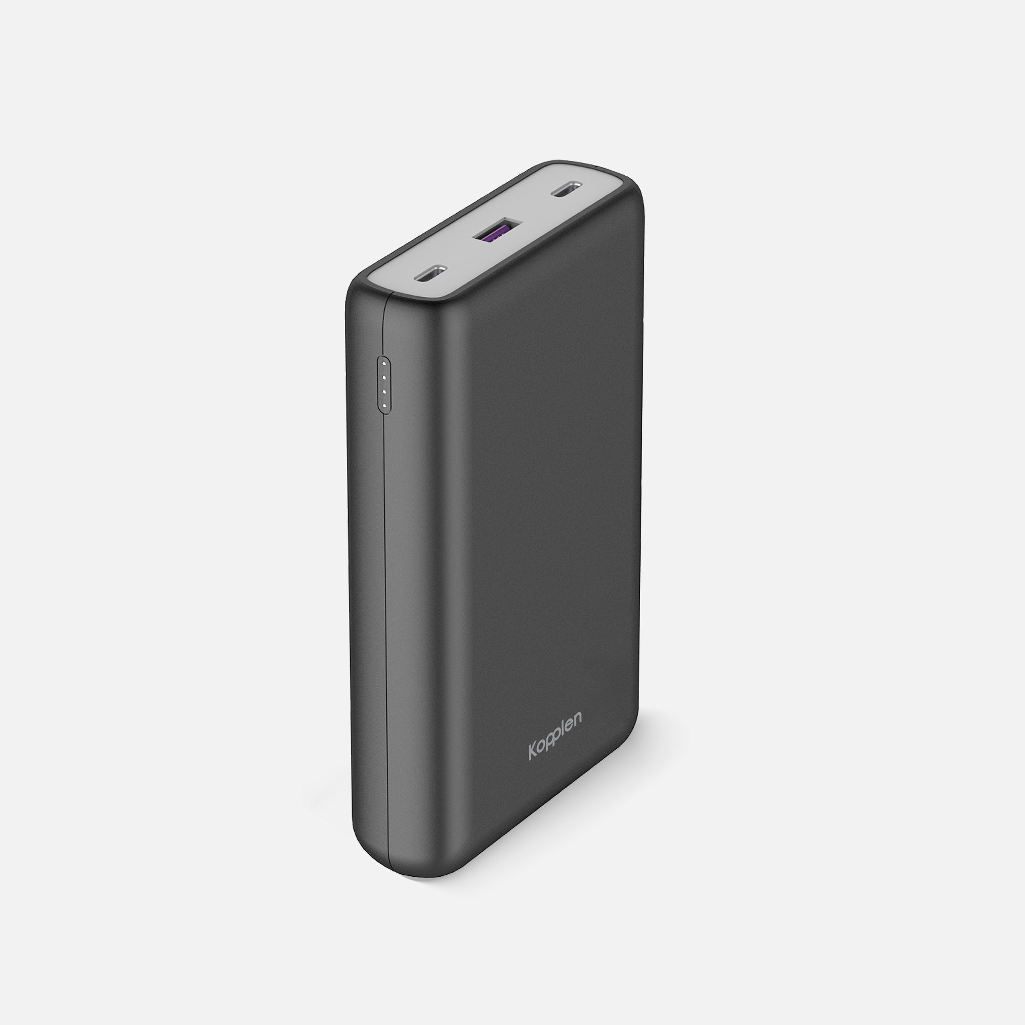 Front quarter of power bank standing on end