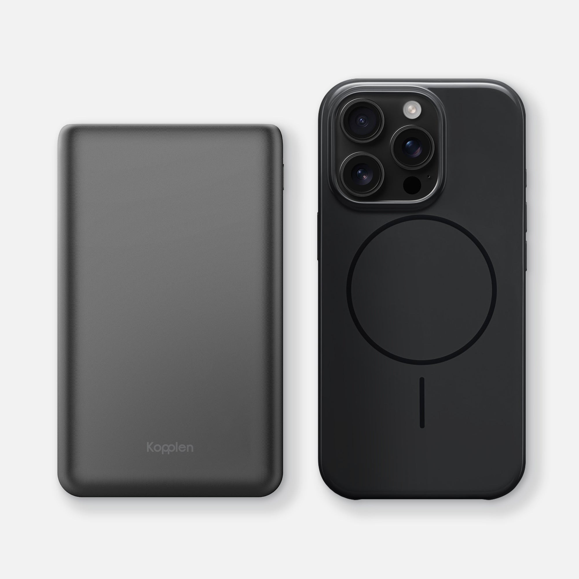 PD17 Kopplen Power Bank next to iPhone 16 Pro