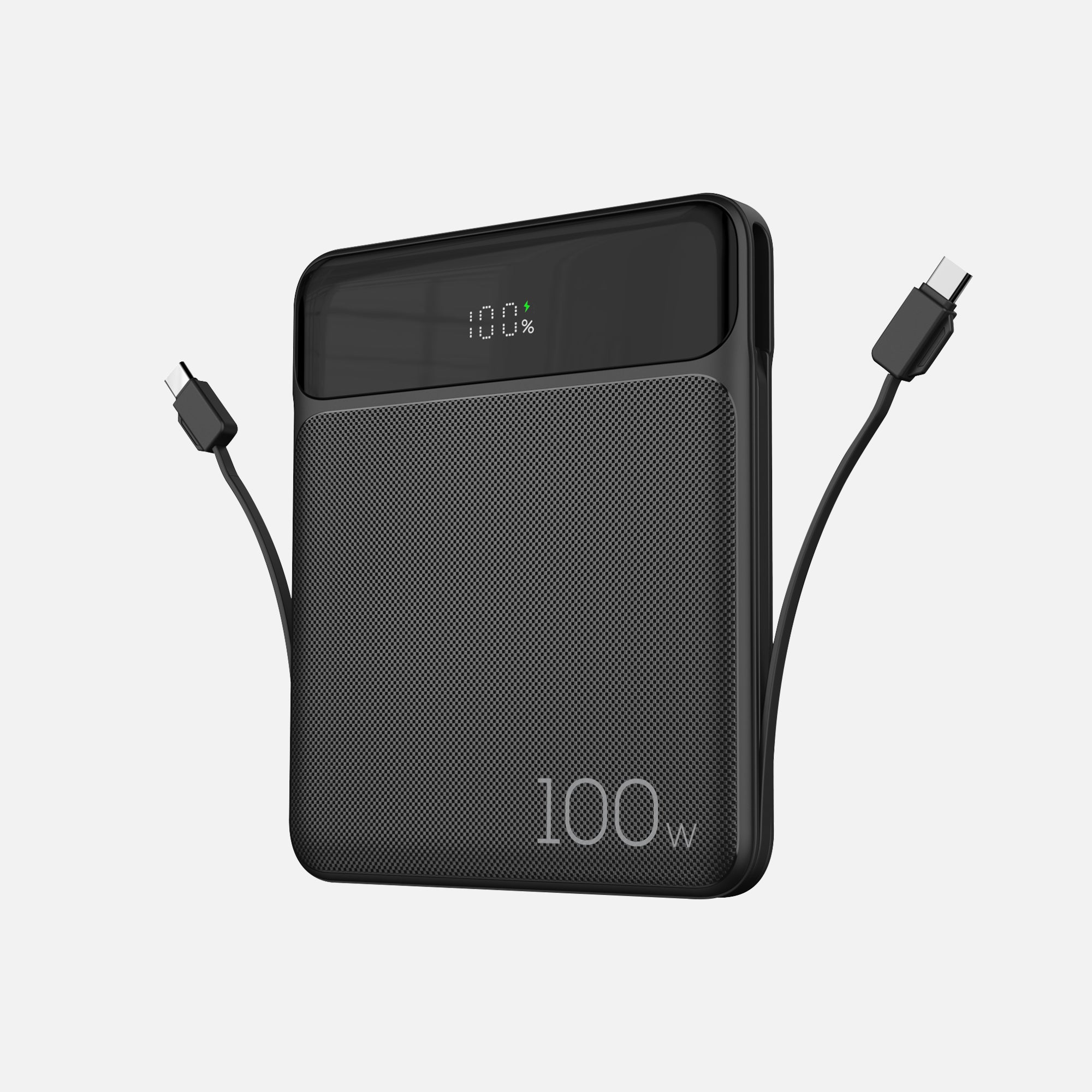 Angled view of power bank with usb-c connectors out