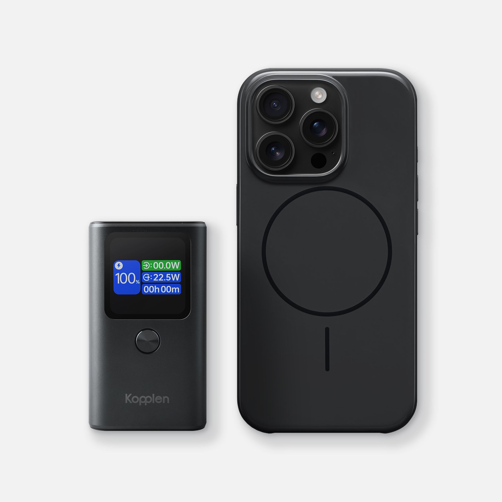 PD50 power bank next to Iphone 16 pro