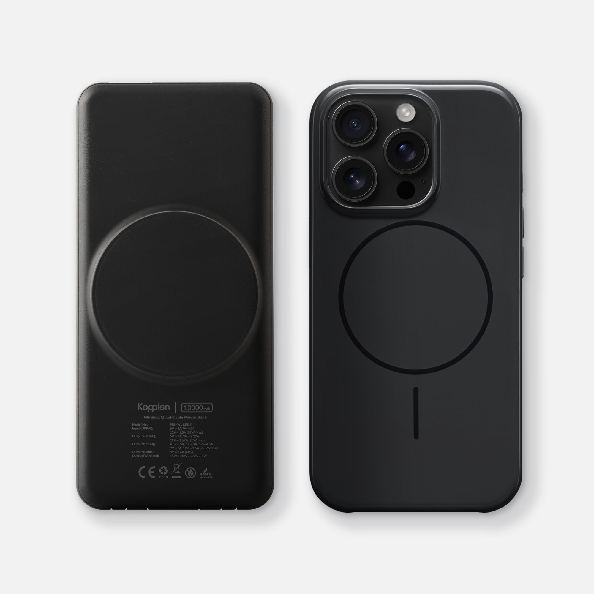 WL12 Kopplen Power Bank next to iPhone 16 Pro