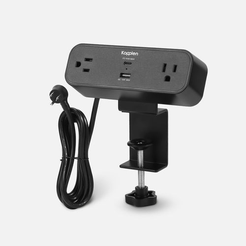 Desk Clamp-Mounted Power Strip 65W | Dual Outlets (US/CA), USB-C & USB-A