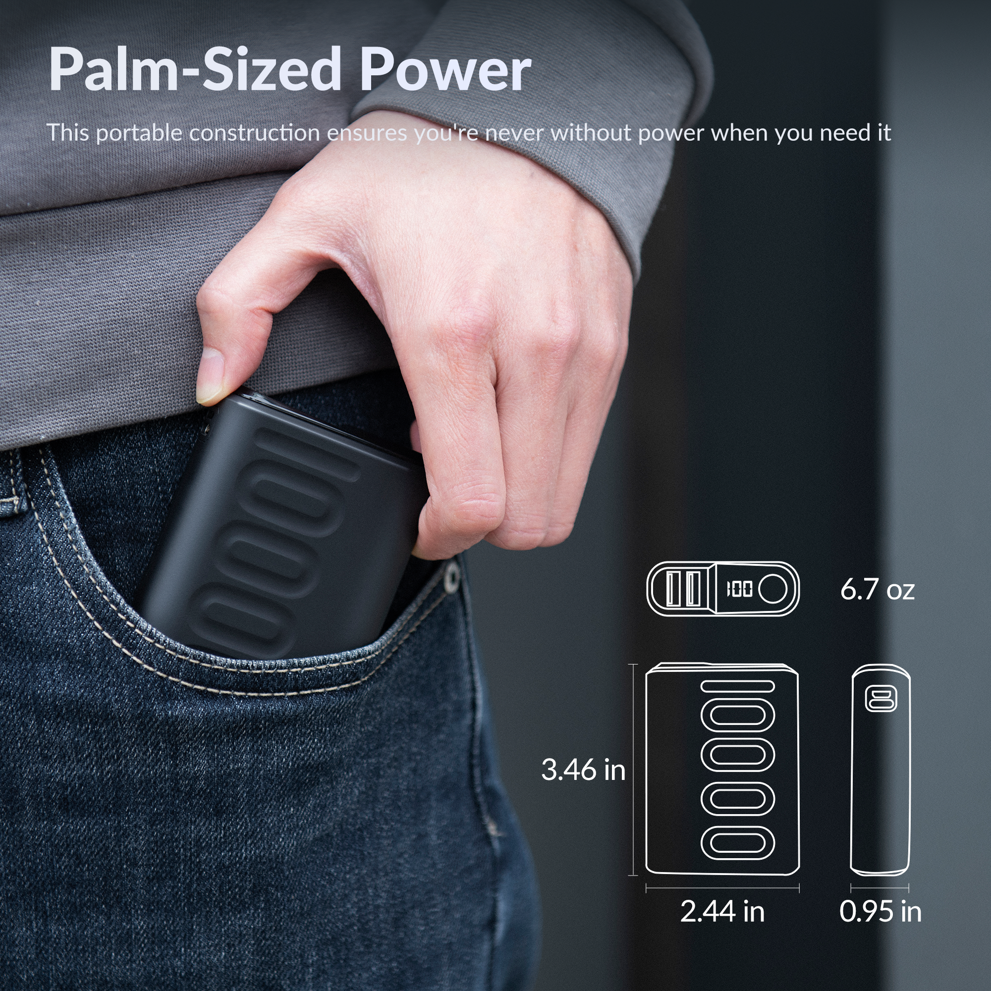 Palm-Sized Power Bank 10,000mAh | Multi-USB Portable Charger